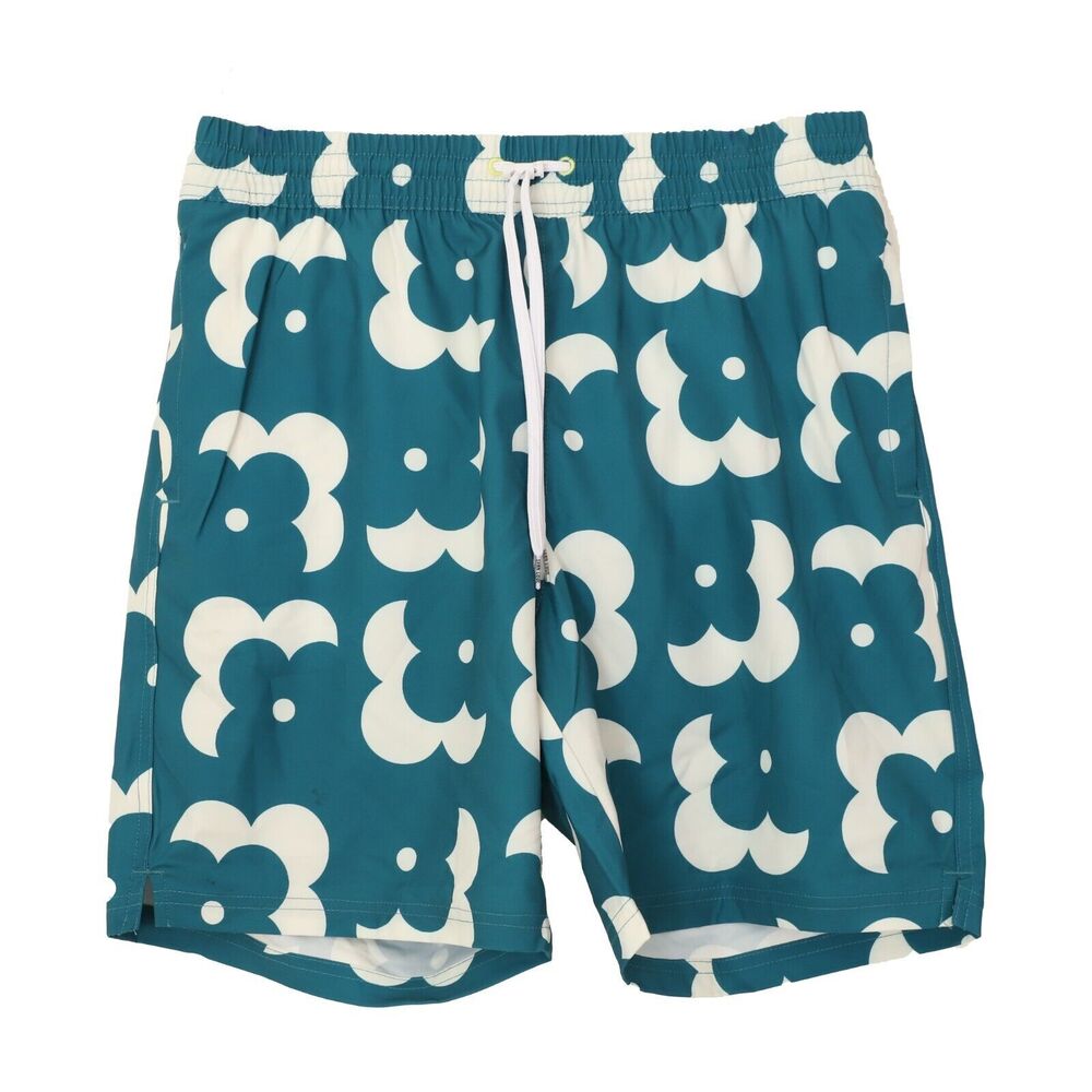 SC Sovereign SVRN Code Retro Floral Print Swim Trunks M Teal Green NWT B84